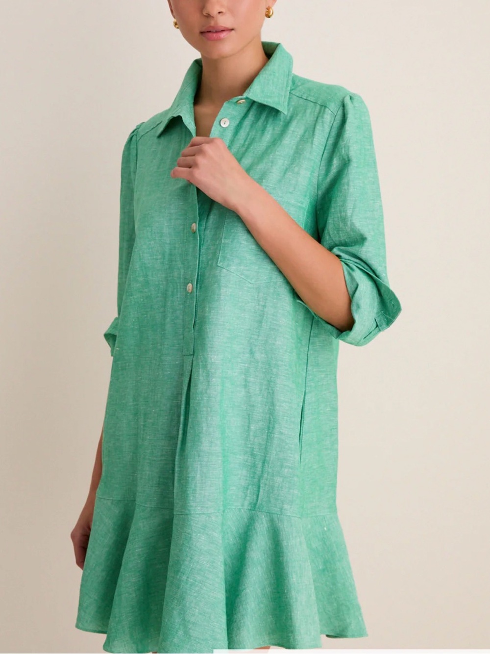 Tuckernuck Green Linen-Blend Shirt Dress - Picture 2 of 7